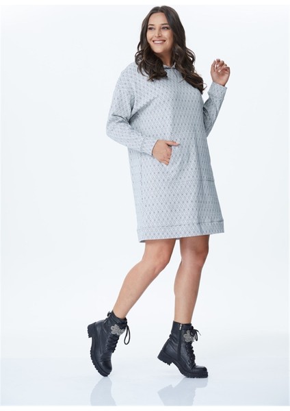 Kapüşonlu Uzun Sweat Shirt Elbise