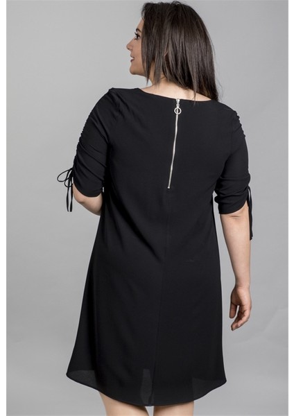 Siyah Kolları Büzgülü Astarlı Elbise fiyatları