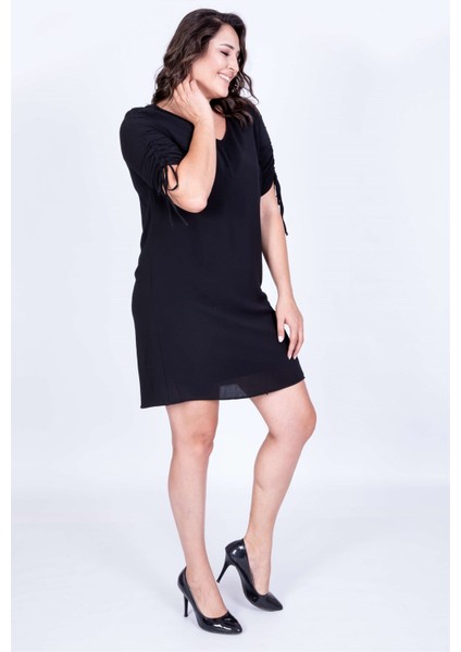 Siyah Kolları Büzgülü Astarlı Elbise fırsatları
