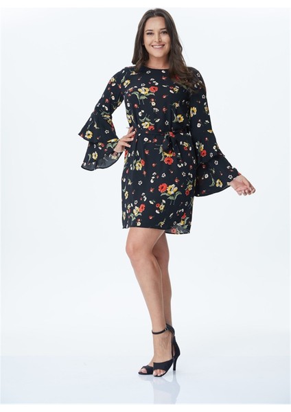 Kolları Volanlı Çiçekli Elbise modelleri