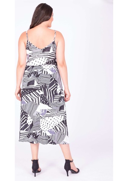 İp Askılı Beli Lastikli Yırtmaçlı Elbise modelleri