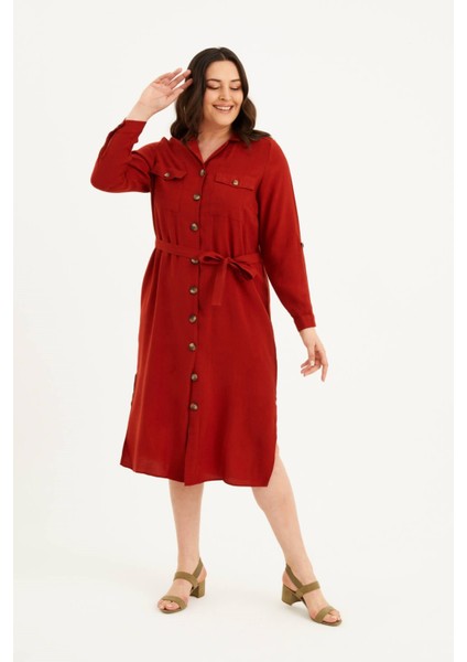 Cepli Kuşaklı Jakarlı Elbise