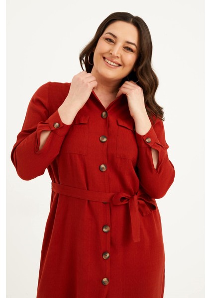 Cepli Kuşaklı Jakarlı Elbise