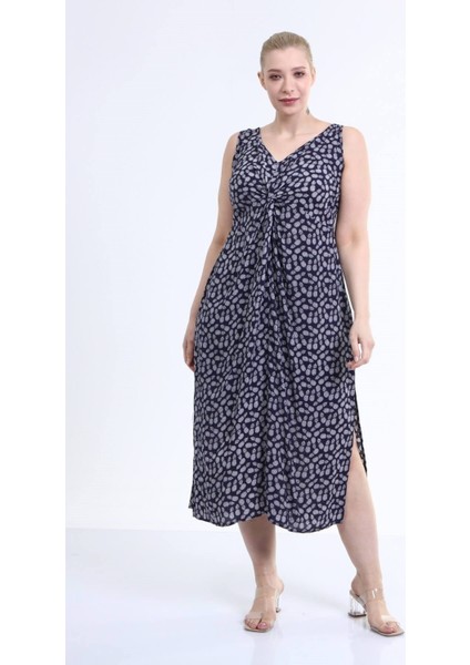 Önü Düğüm Detaylı Askılı Elbise