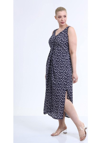 Önü Düğüm Detaylı Askılı Elbise