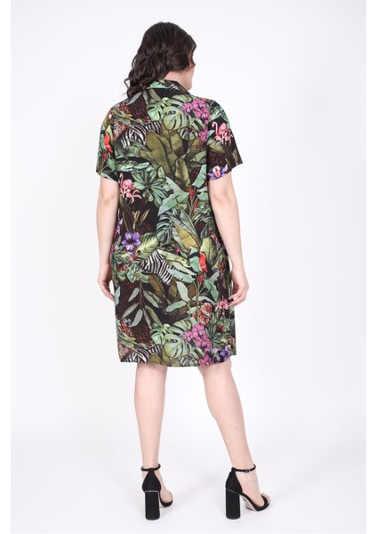 Viskon Kısa Kollu Gömlek Elbise