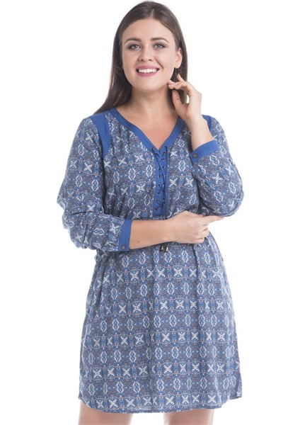 Önü Kuşgözlü Uzun Kollu Elbise