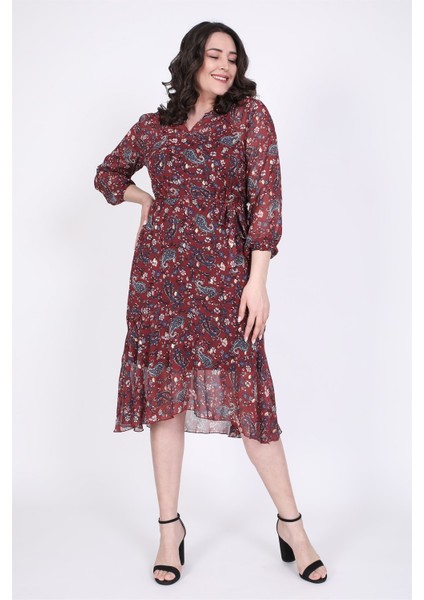 Eteği Volanlı Şifon Elbise