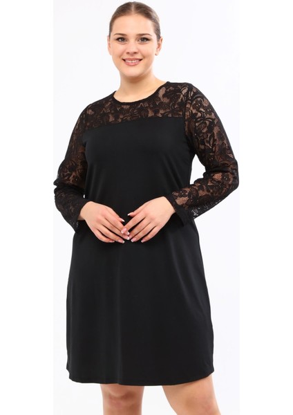 Omuzu ve Kolları Dantelli Elbise