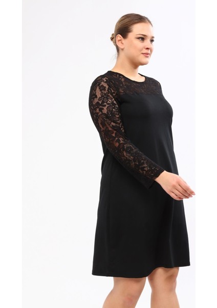 Omuzu ve Kolları Dantelli Elbise