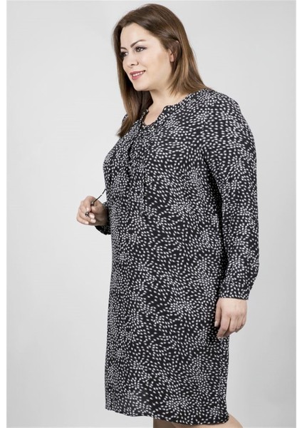 Uzun Kollu Damla Desenli Maroken Elbise fiyatları