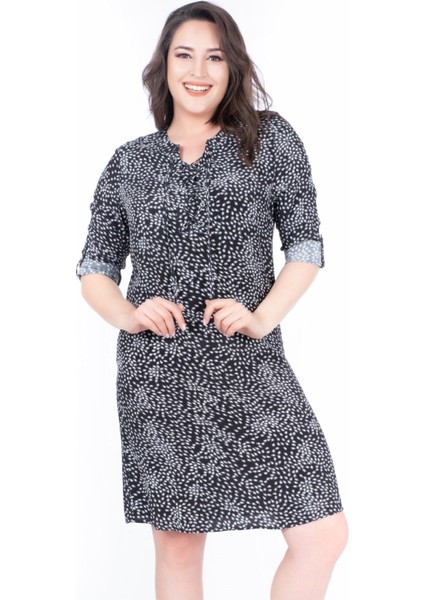 Uzun Kollu Damla Desenli Maroken Elbise fırsatları