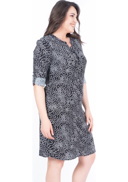 Uzun Kollu Damla Desenli Maroken Elbise indirimleri