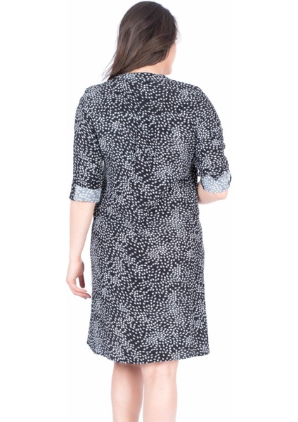 Uzun Kollu Damla Desenli Maroken Elbise