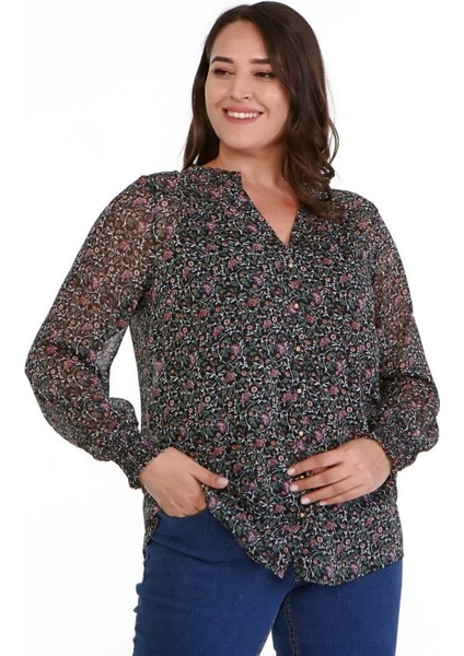Desenli Şifon Gömlek