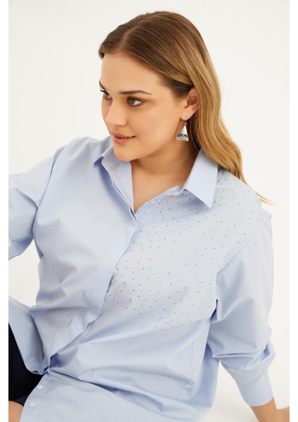 Oversize Taş Baskılı Poplin Gömlek modelleri