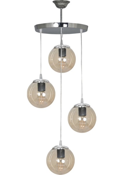 Sarkıt Tepsi Gümüş 4'lü Beyaz Füme Bal Camlı Avize fiyatları