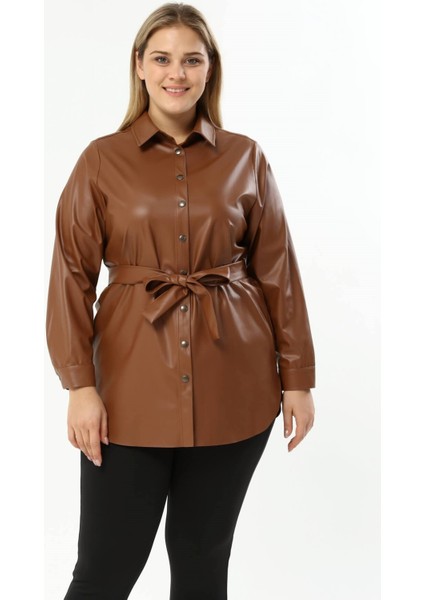 Suni Deri Kuşaklı Gömlek Ceket