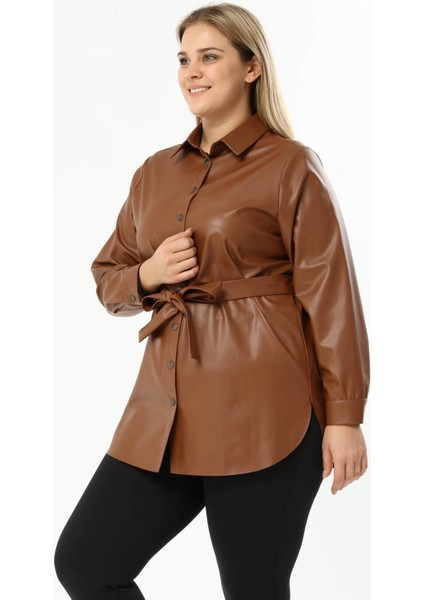 Suni Deri Kuşaklı Gömlek Ceket