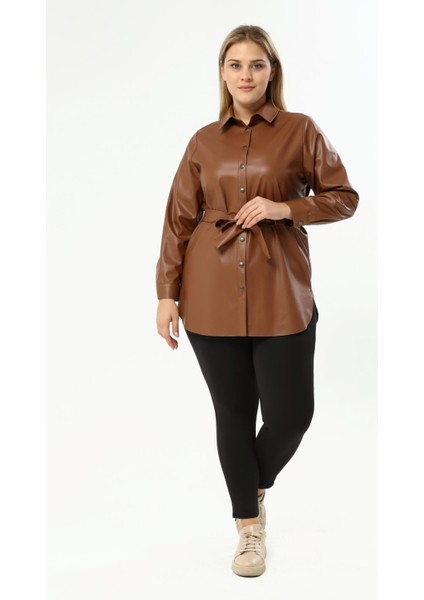 Suni Deri Kuşaklı Gömlek Ceket