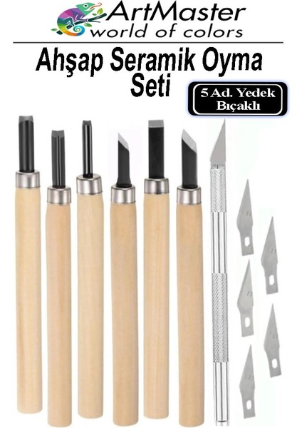 Seramik Oyma Seti Ahşap 6 Lı Kretuar 1 Paket Paslanmaz Çelik Bıçaklı Iskarpela Seti Hobi Heykel Ağaç Oyma Kretuar Gravür