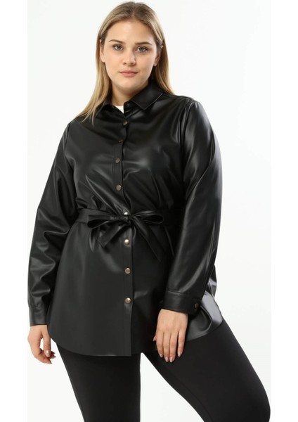 Suni Deri Kuşaklı Gömlek Ceket