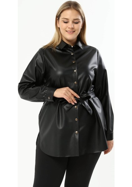 Suni Deri Kuşaklı Gömlek Ceket modelleri