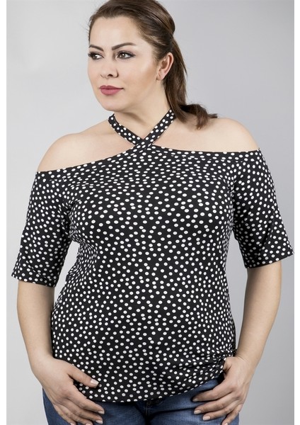 Boyundan Bağlamalı Puanti Desen Örme Tişört fiyatları