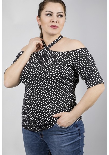 Boyundan Bağlamalı Puanti Desen Örme Tişört modelleri