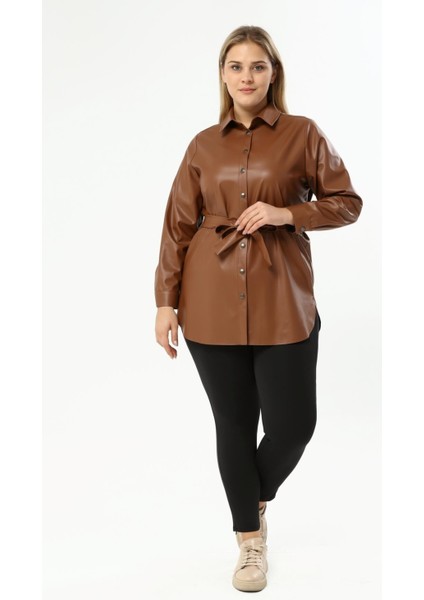 Suni Deri Kuşaklı Gömlek Ceket indirimleri