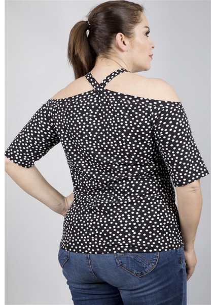 Boyundan Bağlamalı Puanti Desen Örme Tişört