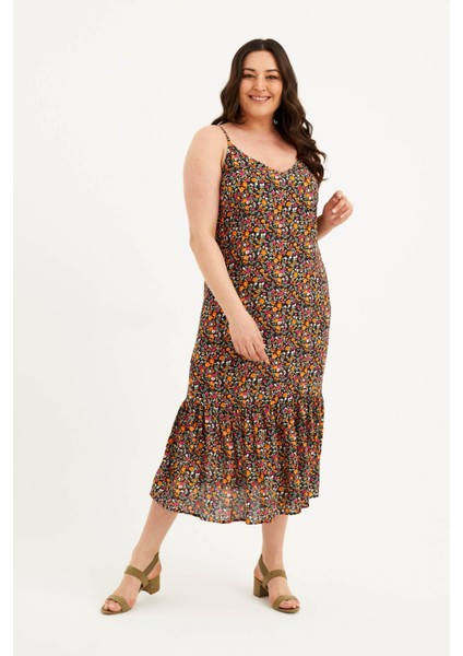 İp Askılı Eteği Fırfırlı Elbise