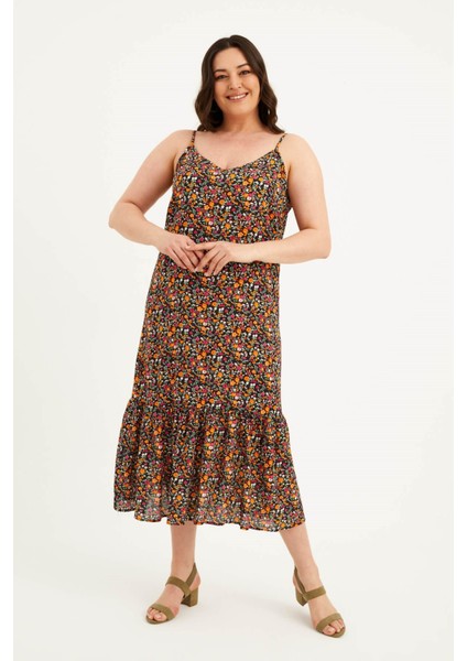 İp Askılı Eteği Fırfırlı Elbise