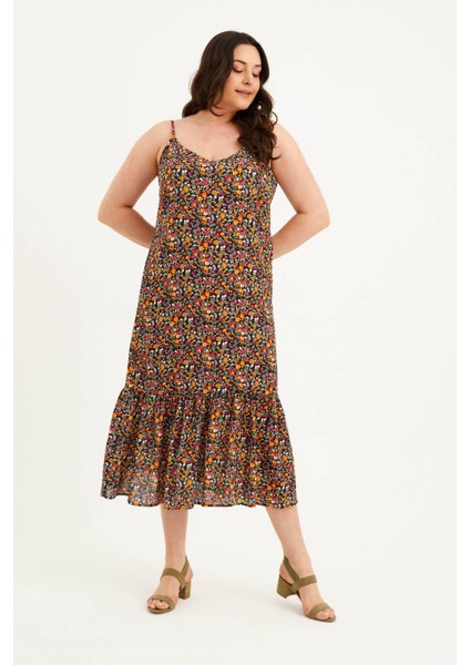 İp Askılı Eteği Fırfırlı Elbise