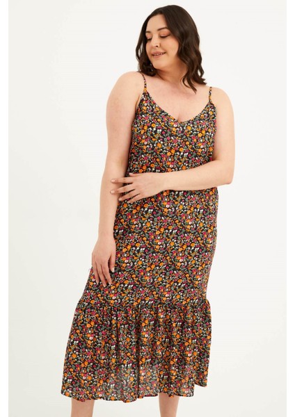 İp Askılı Eteği Fırfırlı Elbise