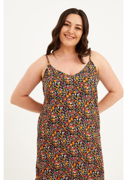 İp Askılı Eteği Fırfırlı Elbise