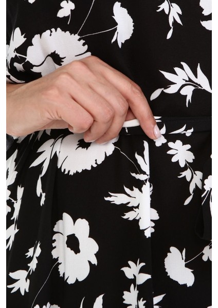 Fırfır Detaylı Kuşaklı Uzun Elbise