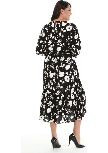 Fırfır Detaylı Kuşaklı Uzun Elbise