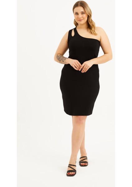 Tek Omuz Pencere Detaylı Elbise