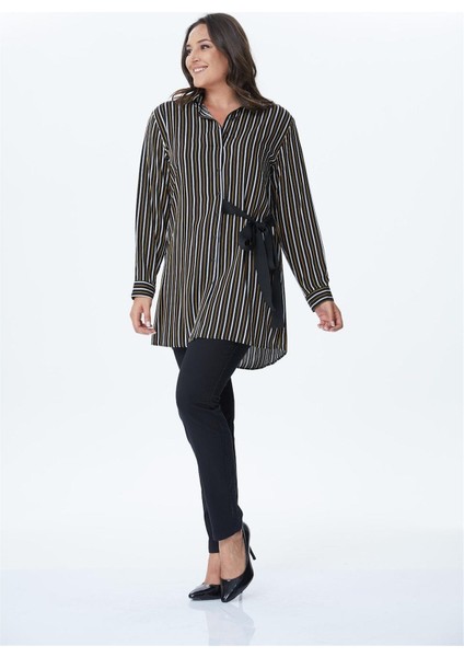Bağlama Detaylı Çizgili Uzun Gömlek fiyatları