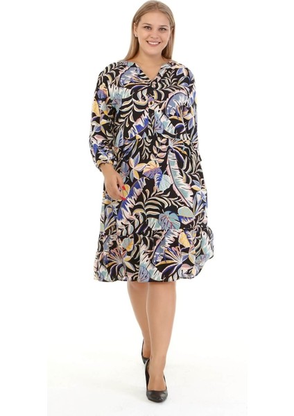 V Yaka Fırfırlı Elbise