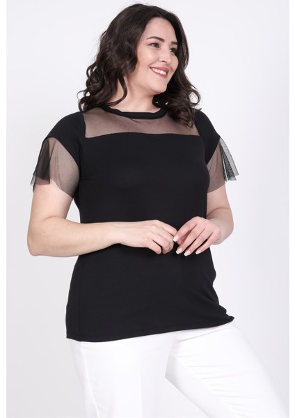 Önü Ve Kolları Tül Detaylı Tişört fiyatları