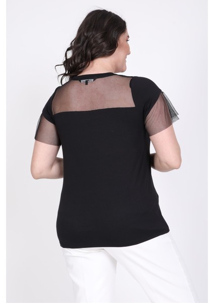 Önü Ve Kolları Tül Detaylı Tişört modelleri