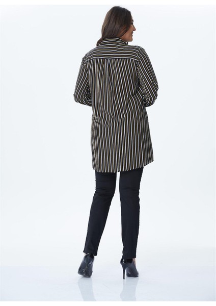 Bağlama Detaylı Çizgili Uzun Gömlek