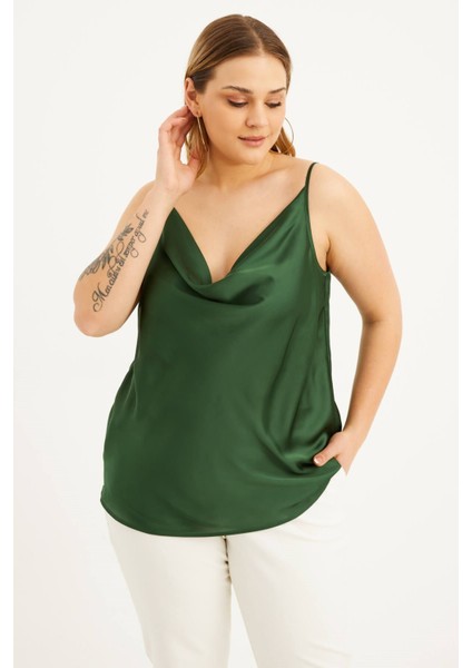 Saten Degaje Yaka İp Askılı Bluz