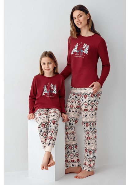 Anne Kız Geyik Temalı Pijama Kombin, Kadın ve Çocuk Pijamalar Ayrı Ayrı Fiyatlandırılır