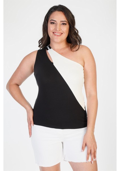 Tek Omuzlu Ribanalı Crop Top