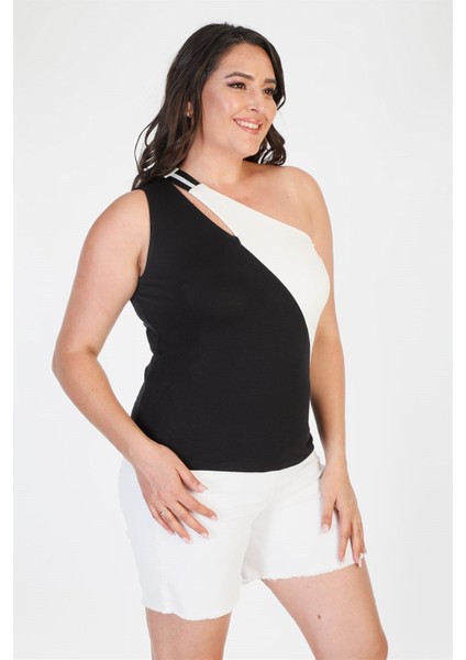 Tek Omuzlu Ribanalı Crop Top