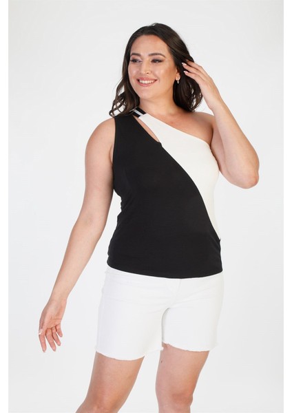 Tek Omuzlu Ribanalı Crop Top