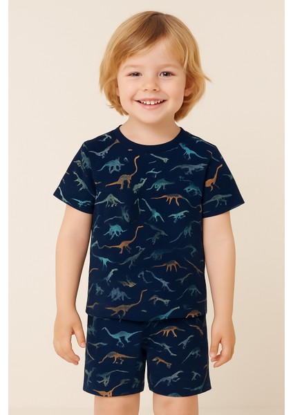 Erkek Çocuk Dinazor Desenli Şortlu Pijama Takımı fırsatları